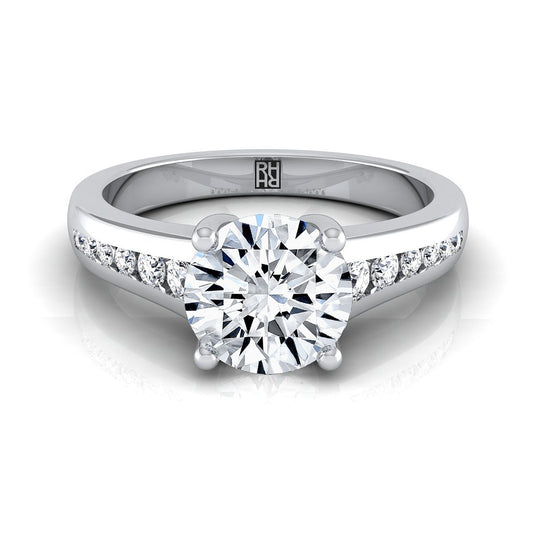 Platinum Round Brilliant Contemporary Tapered Diamond Channel Engagement Ring -1/6ctw