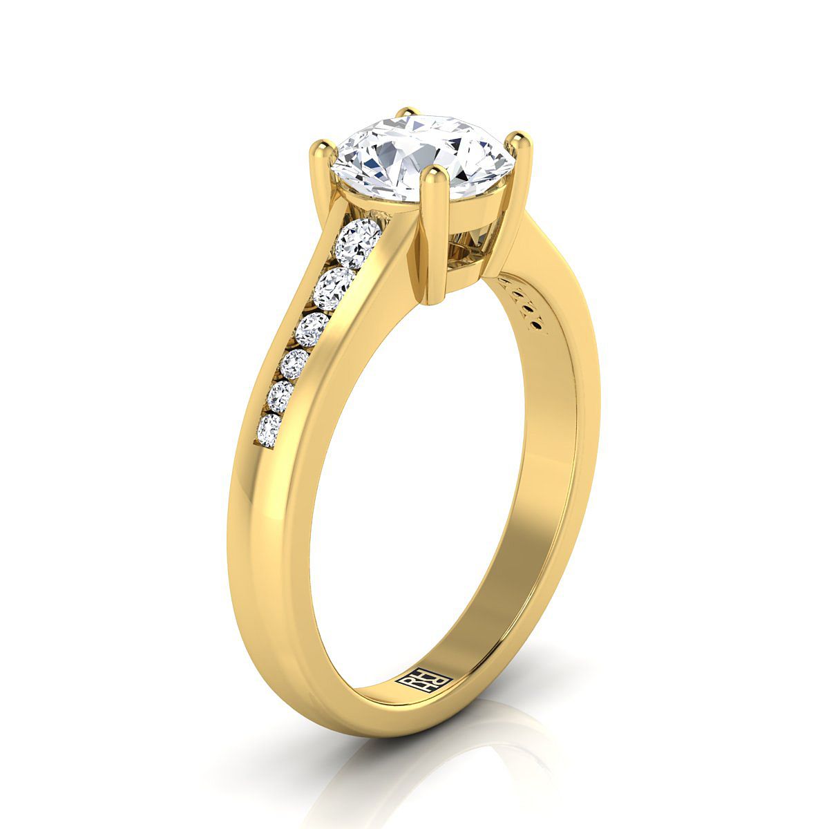 14K Yellow Gold Round Brilliant Contemporary Tapered Diamond Channel Engagement Ring -1/6ctw