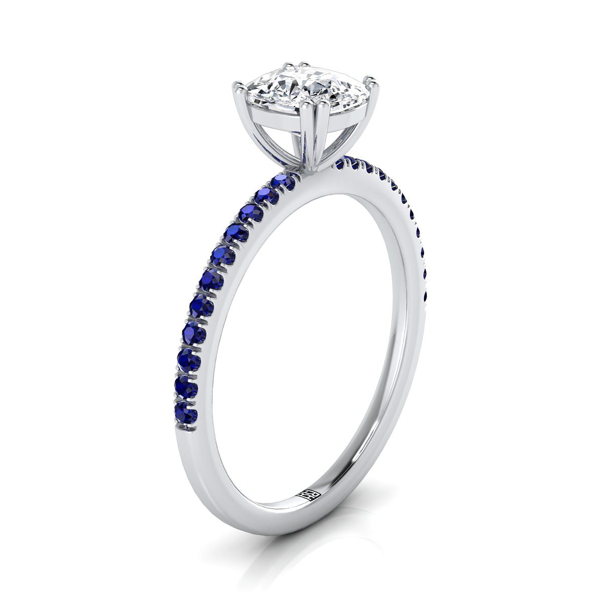 แหวนหมั้นเพชร 18K White Gold Cushion Simple French Pave Double Claw Prong Diamond