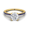 18K Yellow Gold Cushion  Simple French Pave Double Claw Prong Diamond Engagement Ring