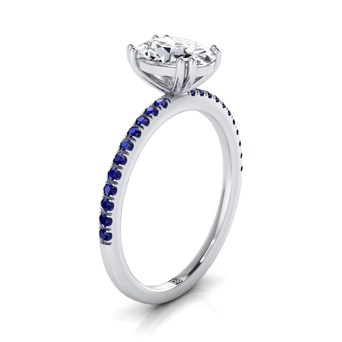 แหวนหมั้นเพชร 14K White Gold Oval Simple French Pave Double Claw Prong Diamond