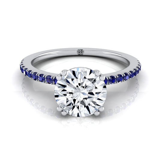 แหวนหมั้นเพชร 14K White Gold Round Brilliant Simple French Pave Double Claw Prong Diamond