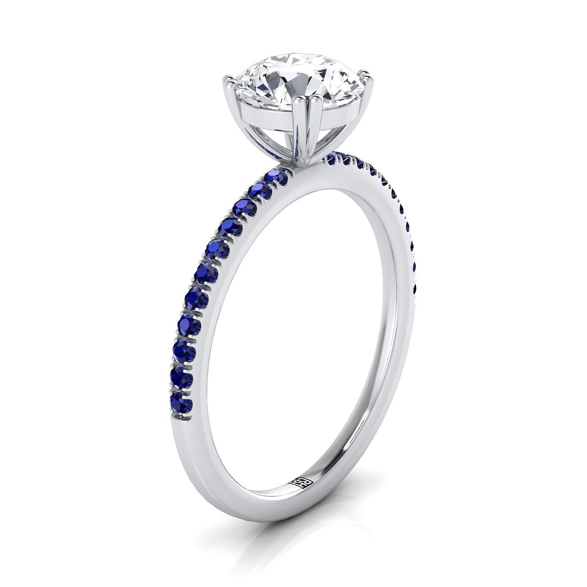 แหวนหมั้นเพชร 14K White Gold Round Brilliant Simple French Pave Double Claw Prong Diamond