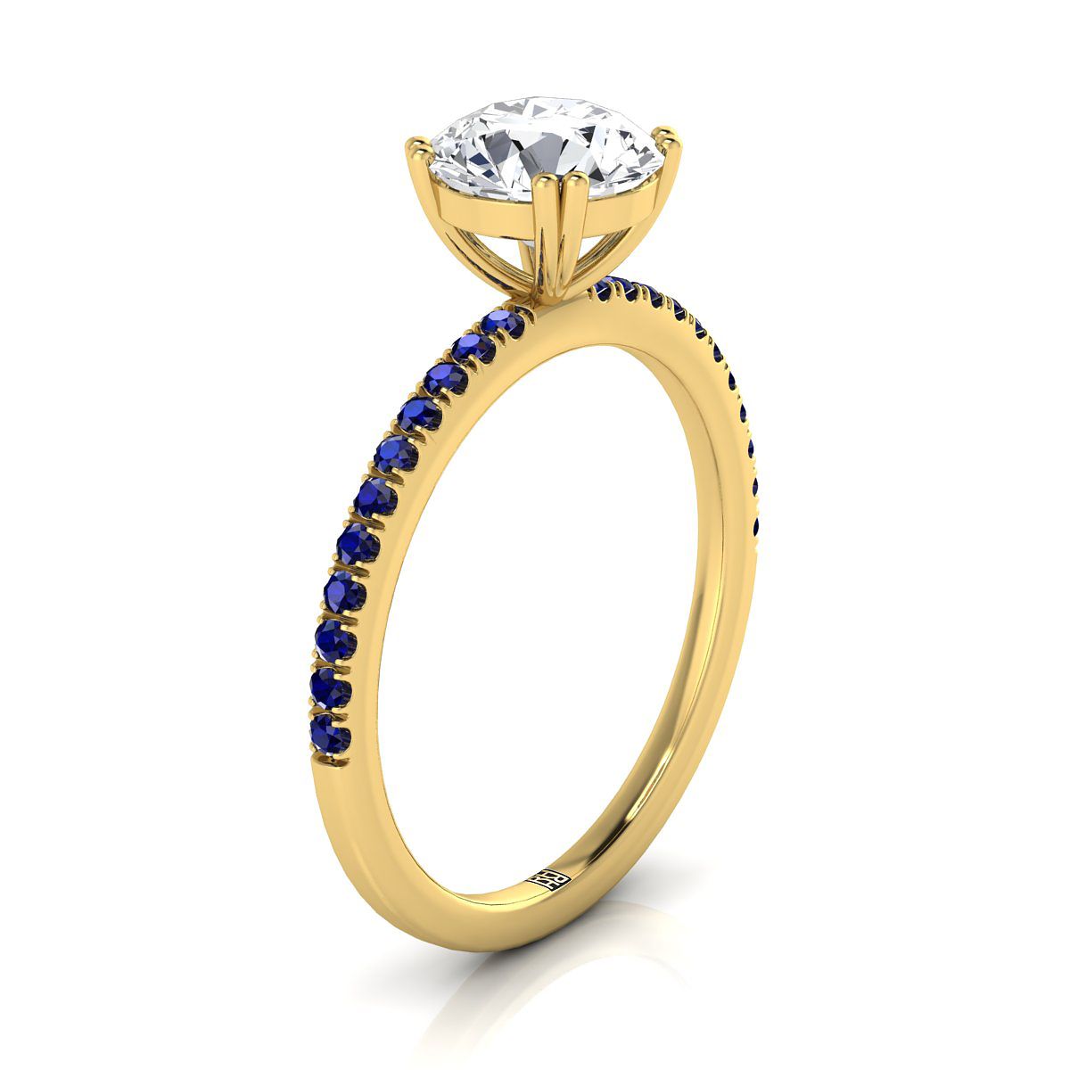 แหวนหมั้นเพชร 14K Yellow Gold Round Brilliant Simple French Pave Double Claw Prong Diamond