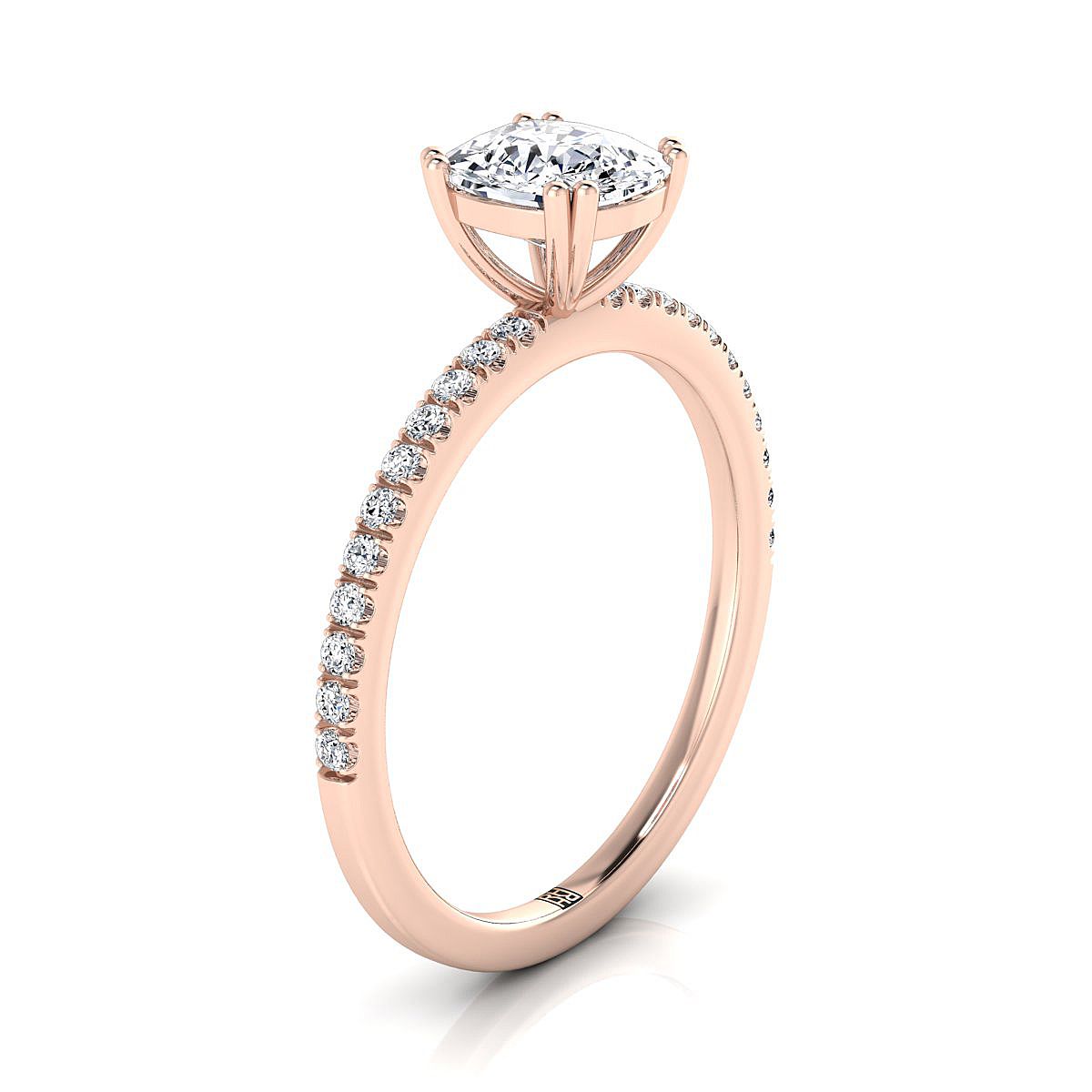 14K Rose Gold Cushion Diamond Simple French Pave Double Claw Prong Engagement Ring -1/6ctw