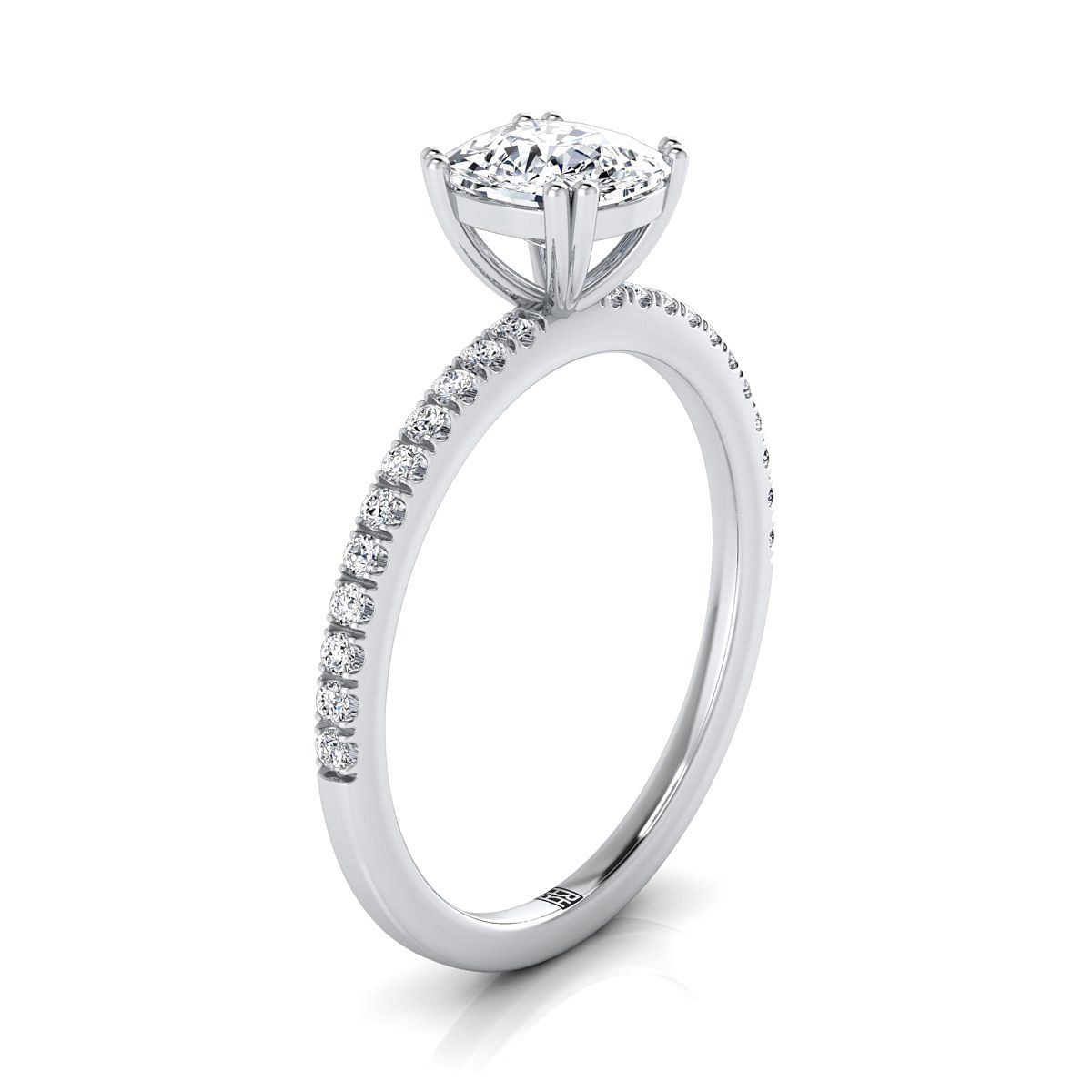 แหวนหมั้นเพชร 14K White Gold Cushion Diamond Simple French Pave Double Claw Prong -1/6ctw