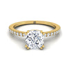 18K Yellow Gold Cushion Diamond Simple French Pave Double Claw Prong Engagement Ring -1/6ctw