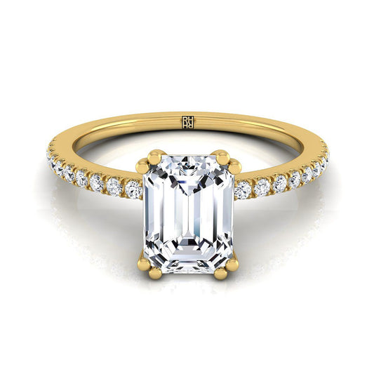 18K Yellow Gold  Diamond Simple French Pave Double Claw Prong Engagement Ring -1/6ctw