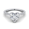 แหวนเพชรกลางรูปหัวใจแพลทินัม Simple French Pave Double Claw Prong Engagement Ring -1/6ctw