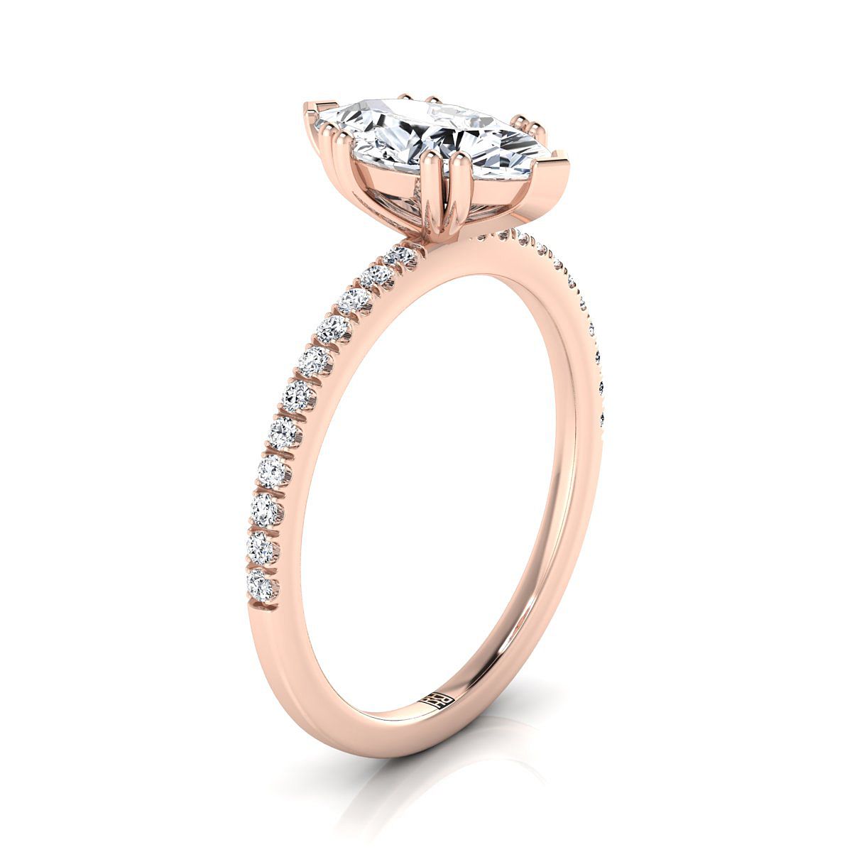 แหวนหมั้นเพชร Marquise 14K Rose Gold Simple French Pave Double Claw Prong -1/6ctw