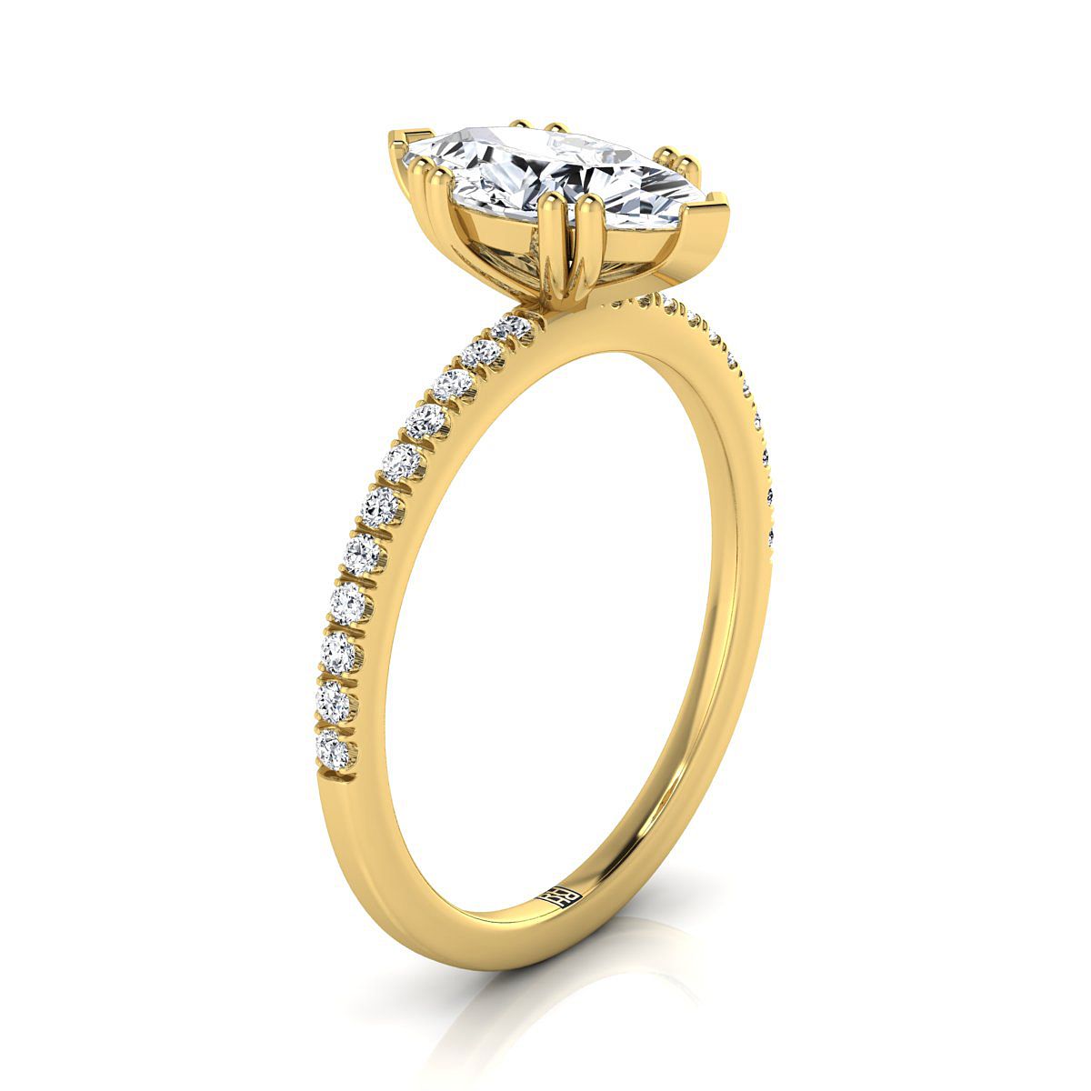 แหวนหมั้นเพชร Marquise 18K สีเหลืองทอง Simple French Pave Double Claw Prong -1/6ctw