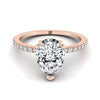 14K Rose Gold Pear Shape Center Diamond Simple French Pave Double Claw Prong แหวนหมั้น -1/6ctw