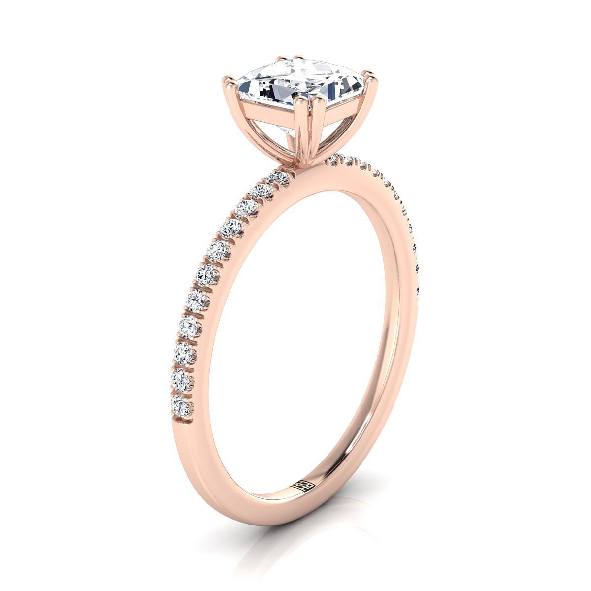 14K Rose Gold Princess Cut Diamond Simple French Pave Double Claw Prong Engagement Ring -1/6ctw