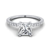 18K White Gold Princess Cut Diamond Simple French Pave Double Claw Prong Engagement Ring -1/6ctw