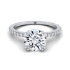 Platinum Round Brilliant Diamond Simple French Pave Double Claw Prong Engagement Ring -1/6ctw