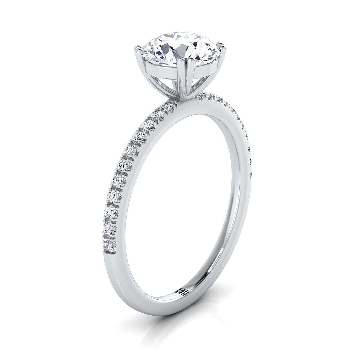 14K สีขาวทอง Round Brilliant Diamond Simple French Pave Double Claw Prong แหวนหมั้น -1/6ctw