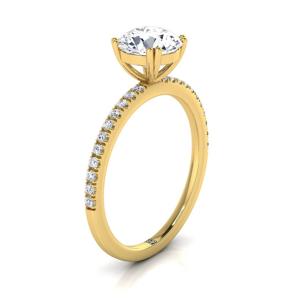 14K สีเหลืองทอง Round Brilliant Diamond Simple French Pave Double Claw Prong แหวนหมั้น -1/6ctw