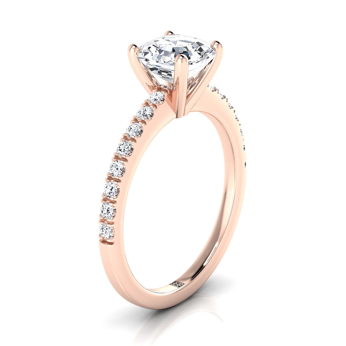 แหวนหมั้นเพชร 14K Rose Gold Asscher Cut Simple Linear -1/5ctw