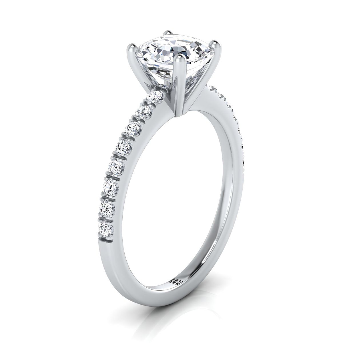 แหวนหมั้นเพชร 14K White Gold Asscher Cut Simple Linear Diamond Pave -1/5ctw