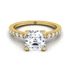 แหวนหมั้นเพชรสีเหลืองทอง 18K Asscher Cut Simple Linear Pave -1/5ctw