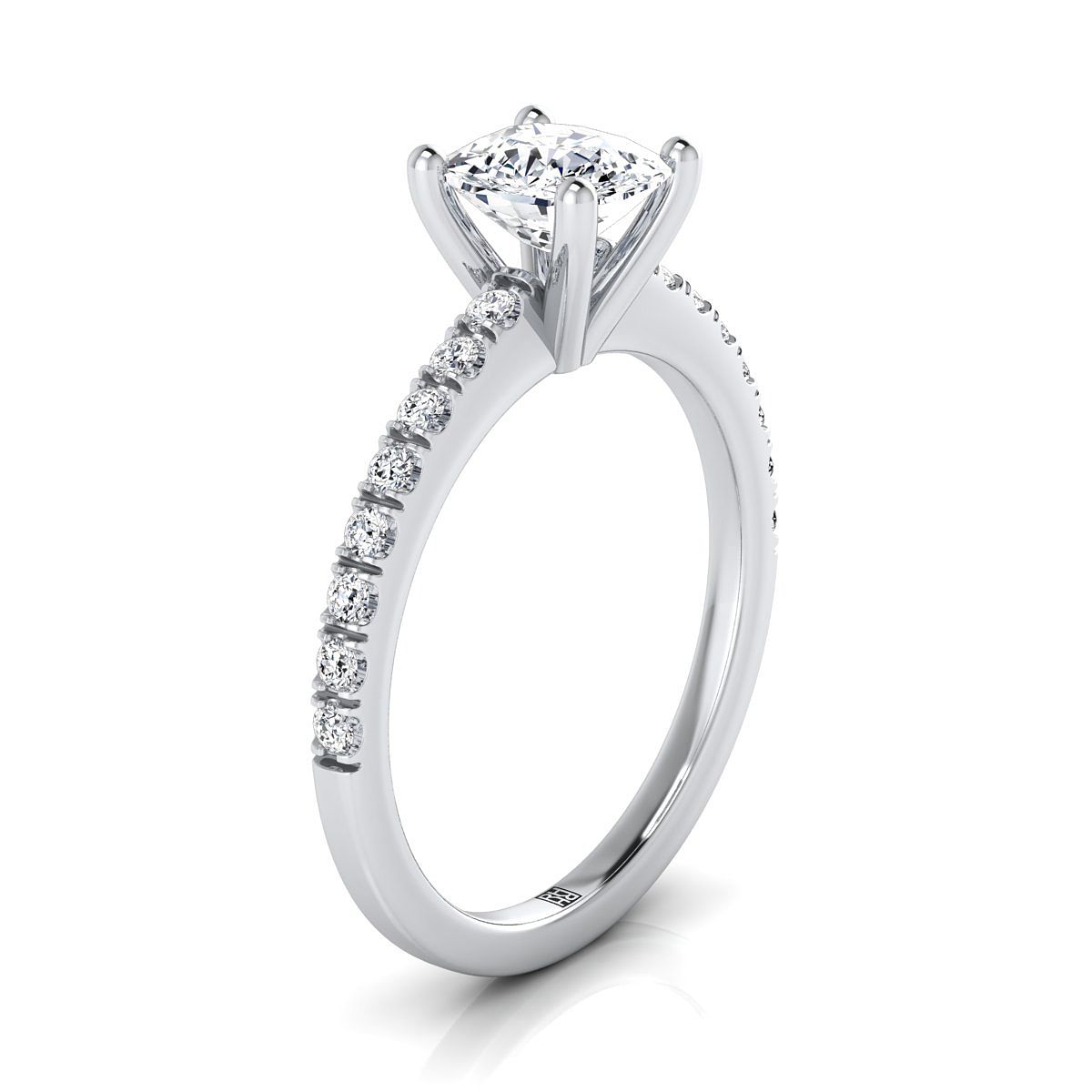 แหวนหมั้นเพชร 14K White Gold Cushion Simple Linear Diamond Pave -1/5ctw