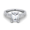 14K White Gold Emerald Cut Simple Linear Diamond Pave Engagement Ring -1/5ctw