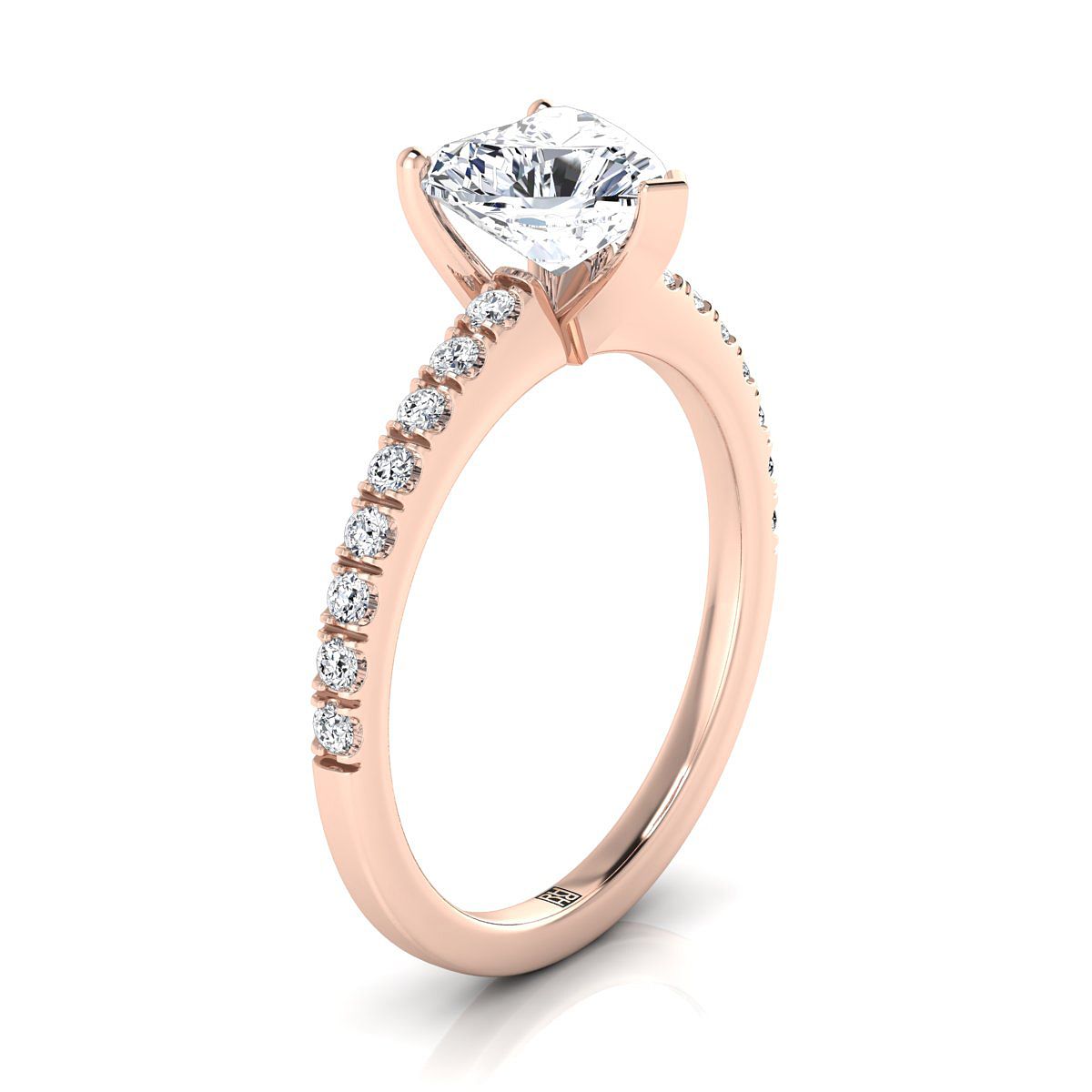 14K Rose Gold Heart Shape Center Simple Linear Diamond Pave Engagement Ring -1/5ctw