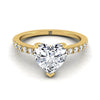 18K Yellow Gold Heart Shape Center Simple Linear Diamond Pave Engagement Ring -1/5ctw