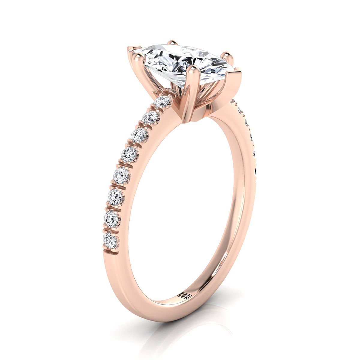 แหวนหมั้นเพชร 14K Rose Gold Marquise Simple Linear -1/5ctw