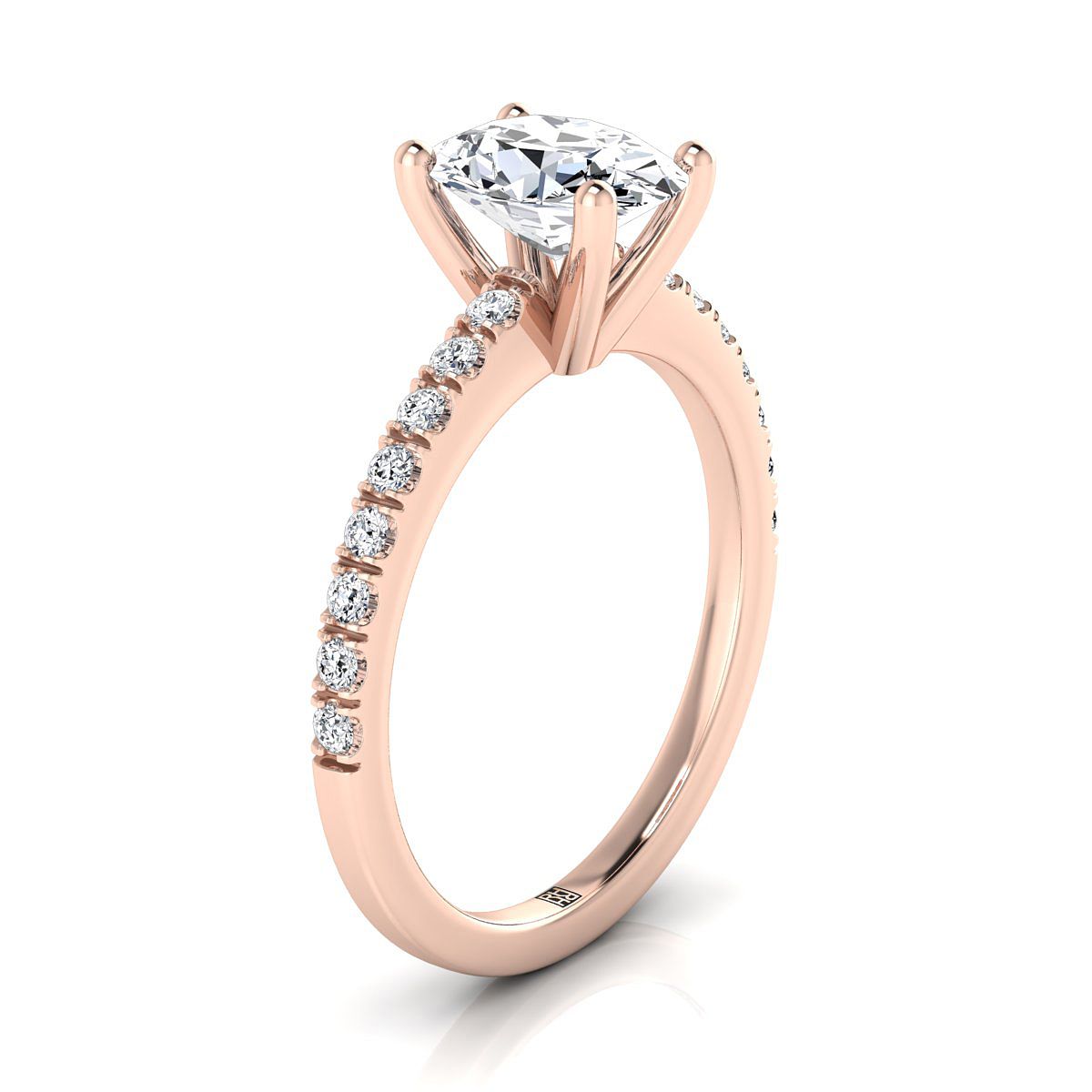 แหวนหมั้นเพชรแท้ 14K Rose Gold Oval Simple Linear -1/5ctw