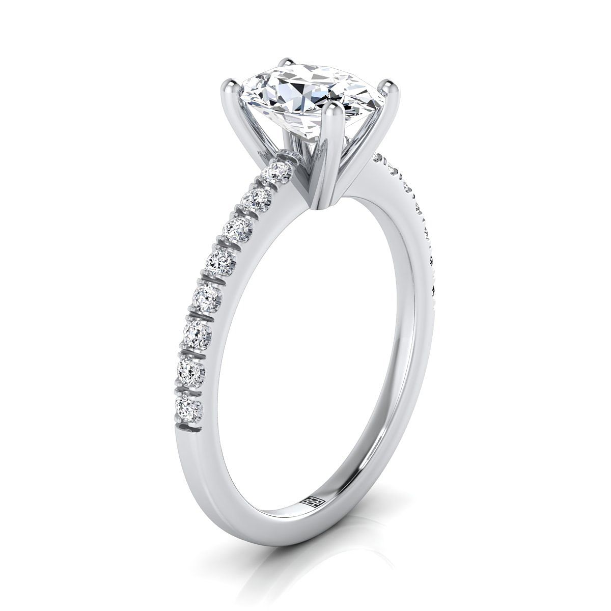 แหวนหมั้นเพชร 14K White Gold Oval Simple Linear Diamond Pave -1/5ctw