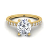 18K Yellow Gold Oval Simple Linear Diamond Pave Engagement Ring -1/5ctw