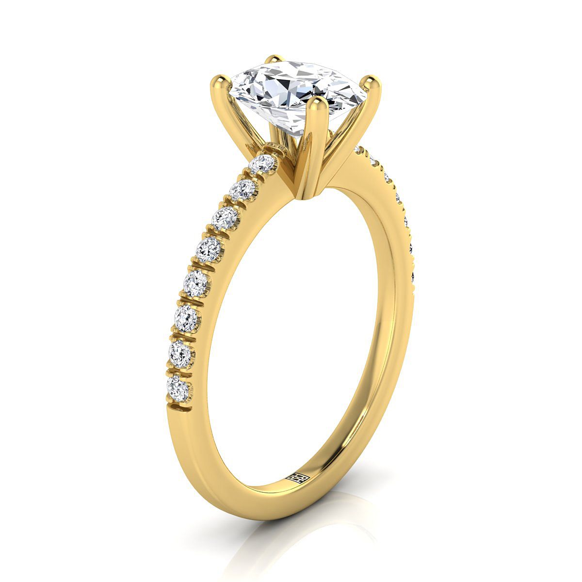 14K Yellow Gold Oval Simple Linear Diamond Pave Engagement Ring -1/5ctw