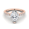 14K Rose Gold Pear Shape Center Simple Linear Diamond Pave Engagement Ring -1/5ctw