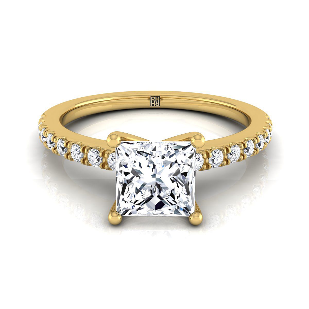 แหวนหมั้นเพชรแท้ 18K Yellow Gold Princess Cut Simple Linear -1/5ctw