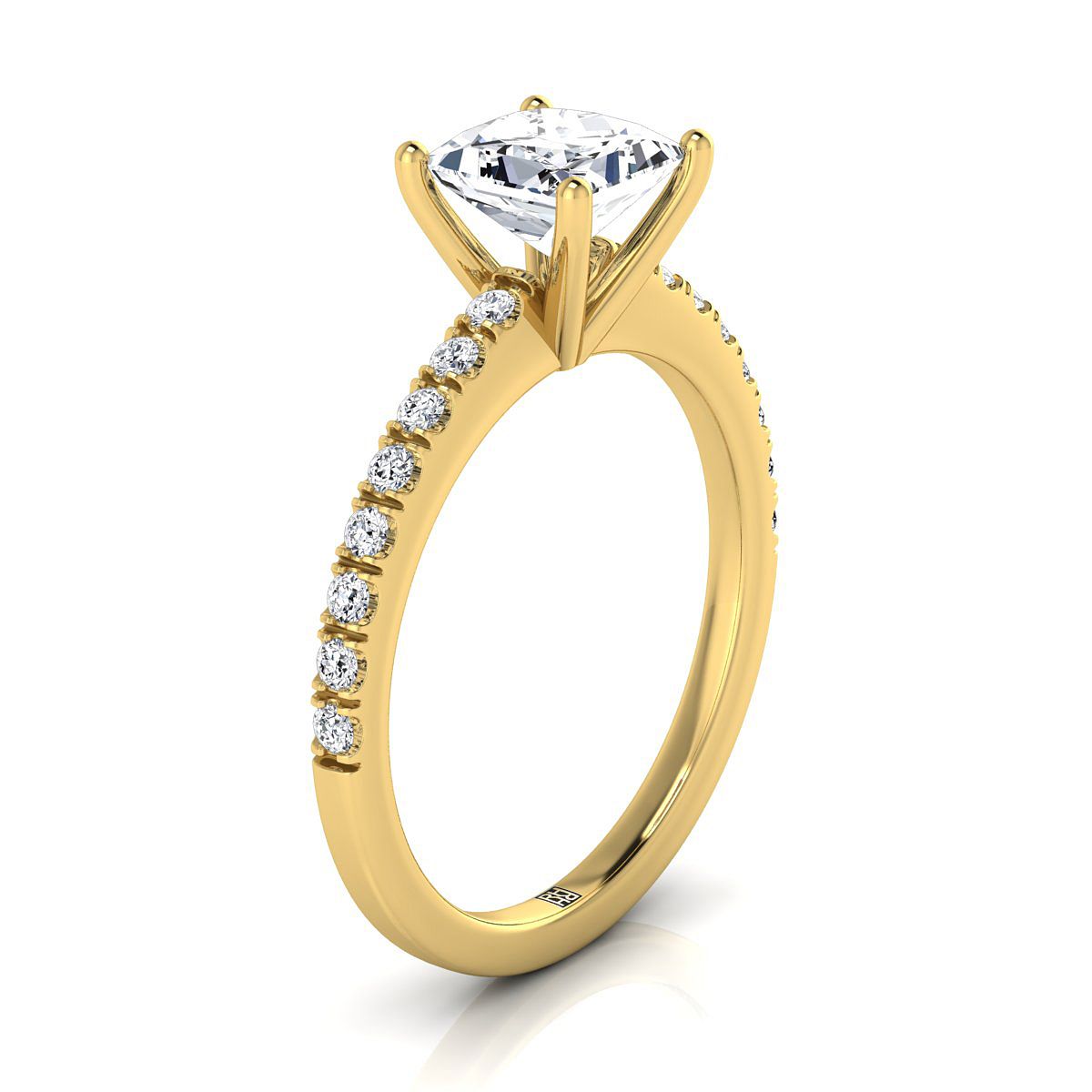 แหวนหมั้นเพชรแท้ 18K Yellow Gold Princess Cut Simple Linear -1/5ctw