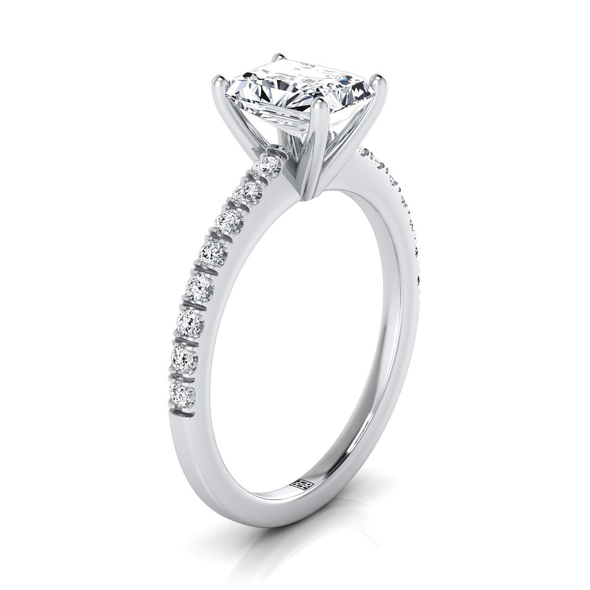 แหวนหมั้นเพชร 14K White Gold Radiant Cut Center Simple Linear Diamond Pave -1/5ctw