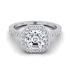 ทองคำขาว 18K Asscher Cut Classic French Pave Diamond Halo และแหวนหมั้นเชิงเส้น -1/3ctw