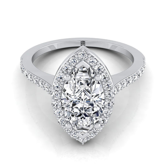 Platinum Marquise Classic French Pave Diamond Halo และแหวนหมั้นเชิงเส้น -1/3ctw