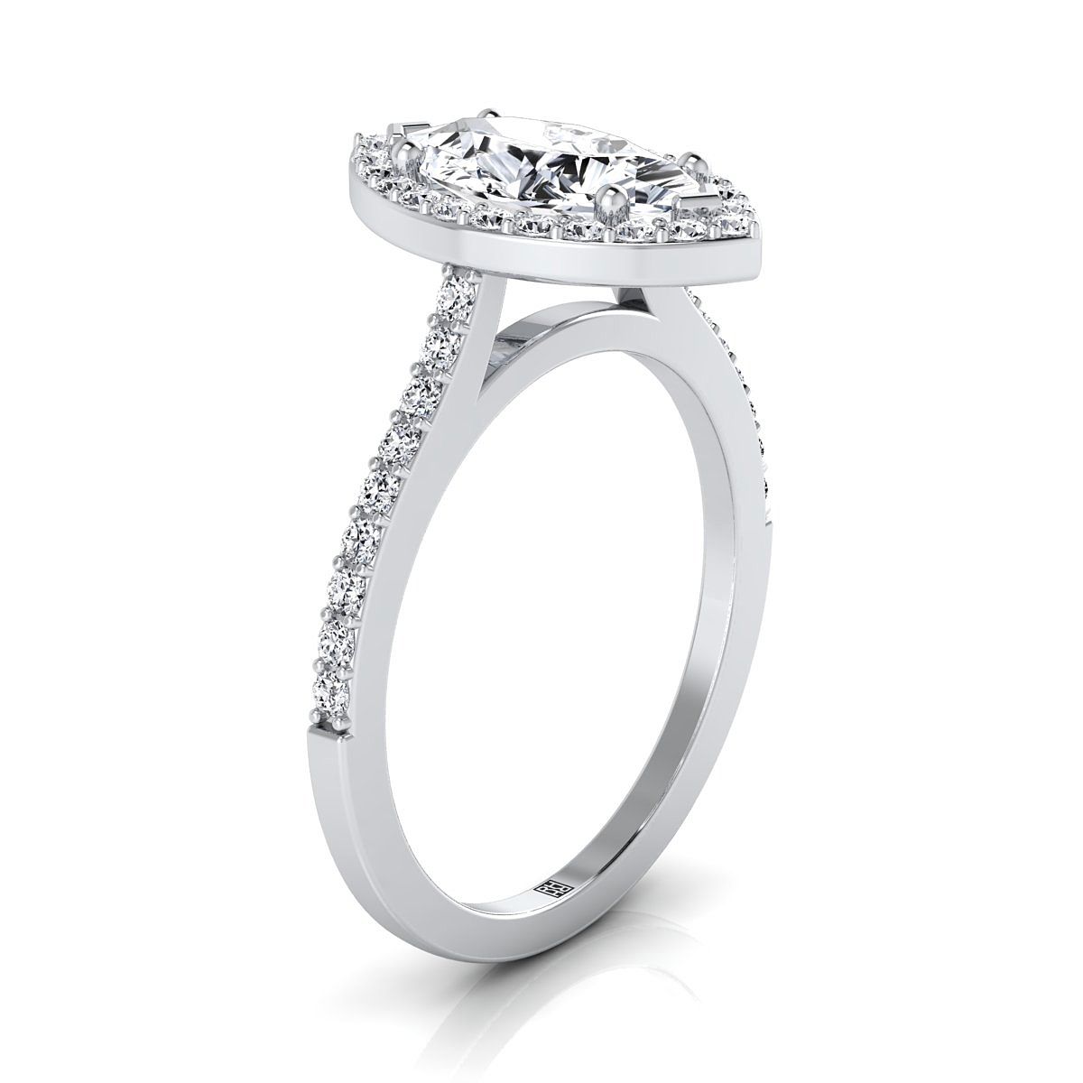 ทองคำขาว 14K Marquise Classic French Pave Diamond Halo และแหวนหมั้นเชิงเส้น -1/3ctw