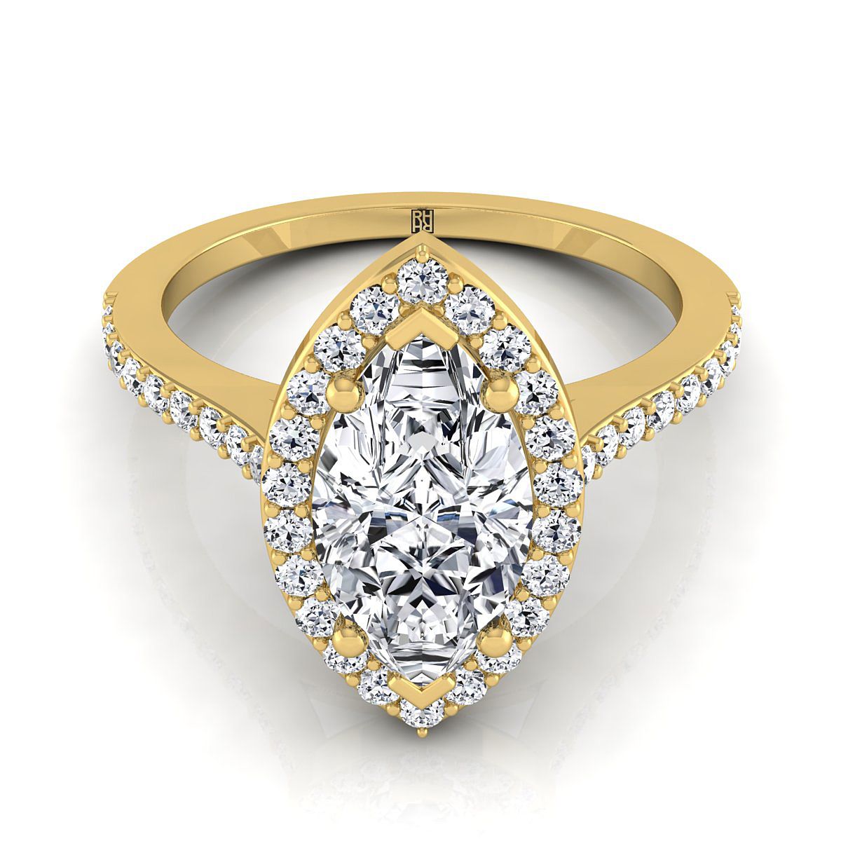 ทองคำขาว 18K Marquise Classic French Pave Diamond Halo และแหวนหมั้นเชิงเส้น -1/3ctw