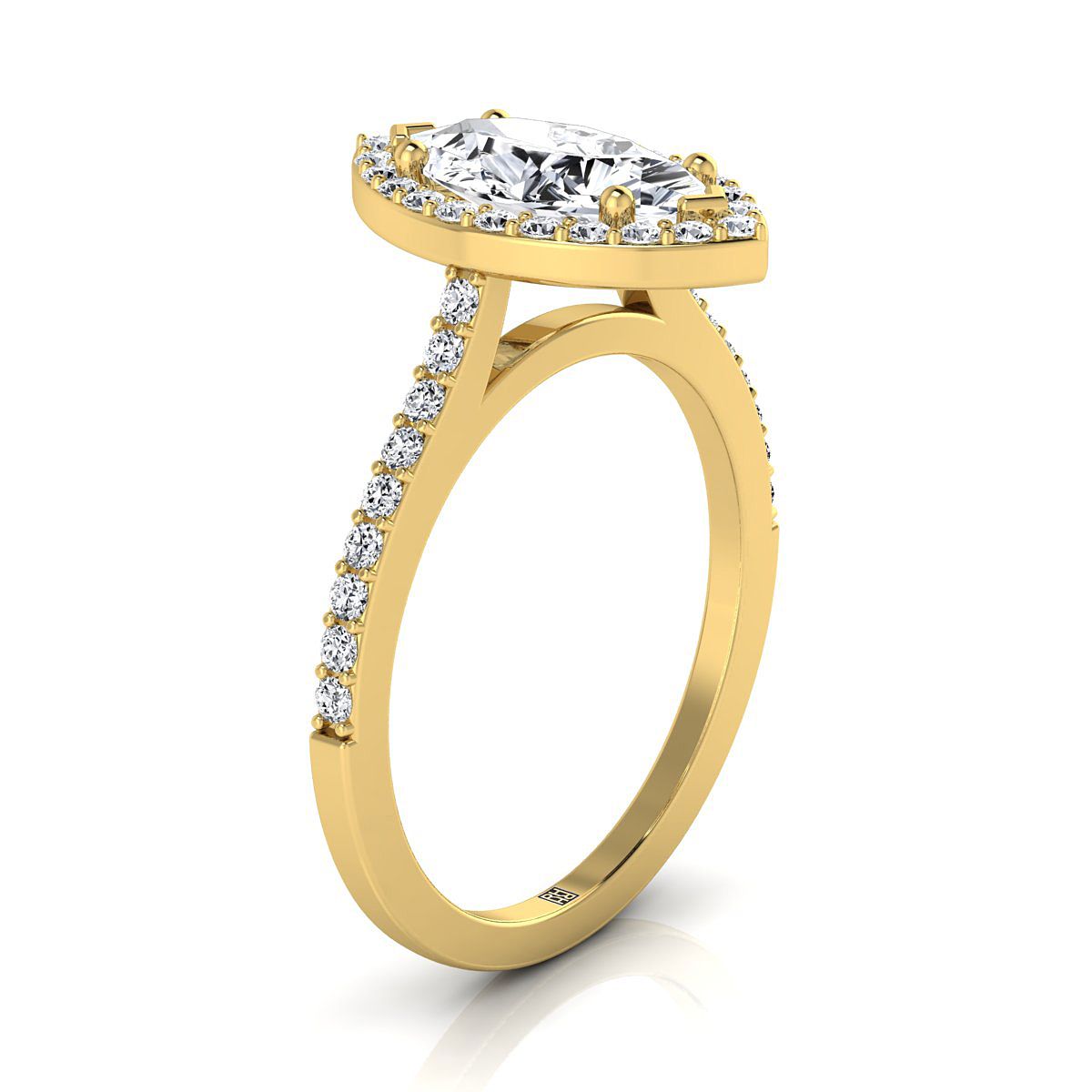 ทองคำขาว 14K Marquise Classic French Pave Diamond Halo และแหวนหมั้นเชิงเส้น -1/3ctw