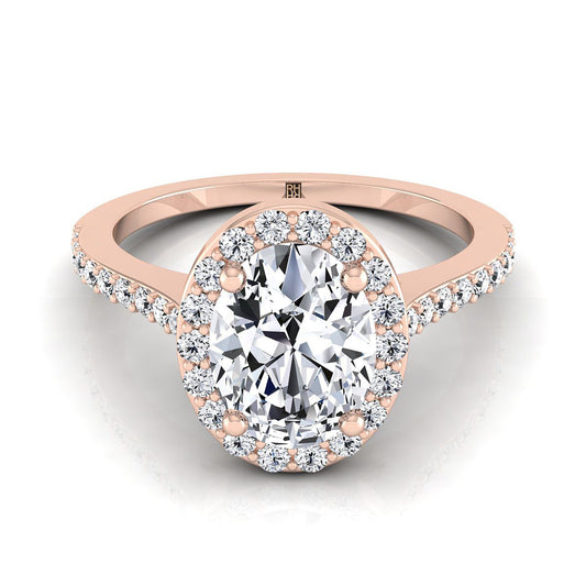 14K Rose Gold Oval Classic French Pave Diamond Halo และแหวนหมั้นเชิงเส้น -1/3ctw