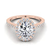 14K Rose Gold Oval Classic French Pave Diamond Halo และแหวนหมั้นเชิงเส้น -1/3ctw