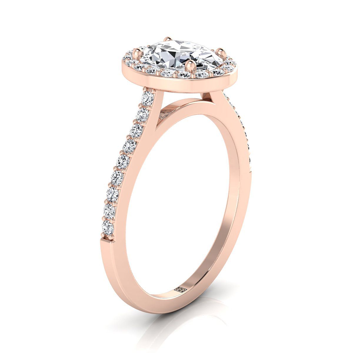 14K Rose Gold Oval Classic French Pave Diamond Halo และแหวนหมั้นเชิงเส้น -1/3ctw