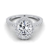 Platinum Oval Classic French Pave Diamond Halo และแหวนหมั้นเชิงเส้น -1/3ctw