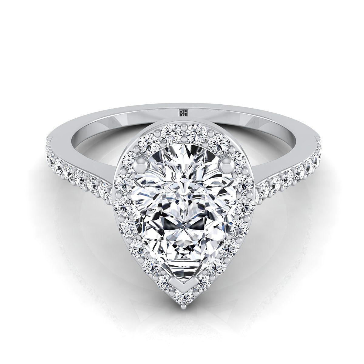 Platinum Pear Shape Center Classic French Pave Diamond Halo และแหวนหมั้นเชิงเส้น -1/3ctw