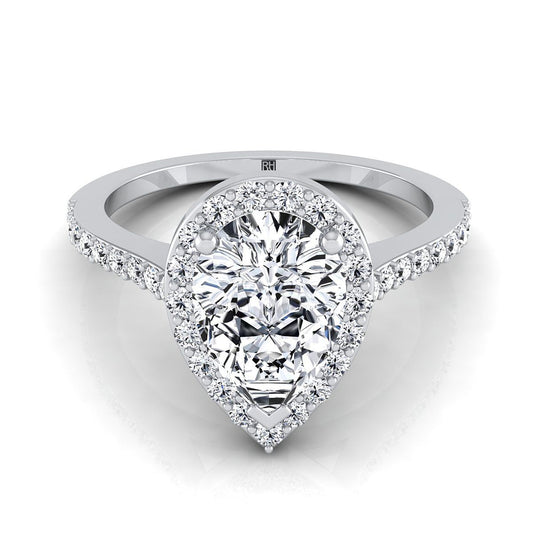 Platinum Pear Shape Center Classic French Pave Diamond Halo และแหวนหมั้นเชิงเส้น -1/3ctw