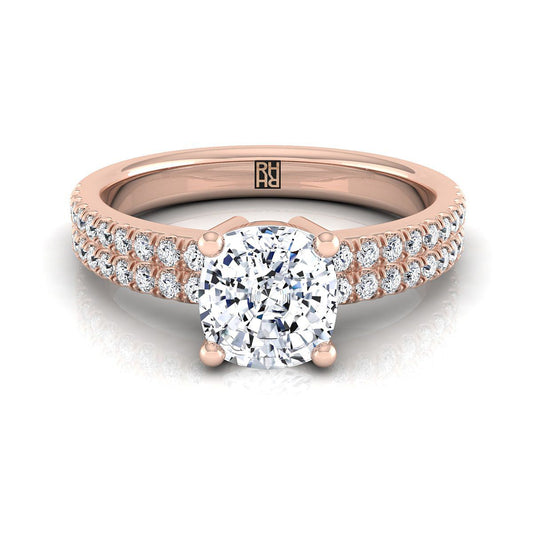 แหวนหมั้นเพชร 14K Rose Gold Cushion Diamond Double Pave Row -1/4ctw