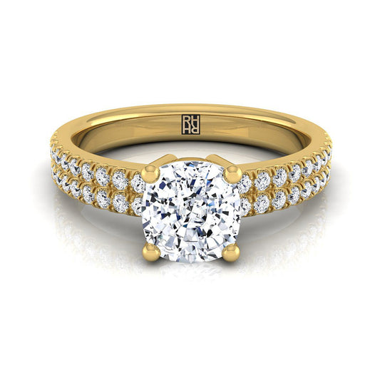 แหวนหมั้นเพชร 14K Yellow Gold Cushion Diamond Double Pave Row -1/4ctw